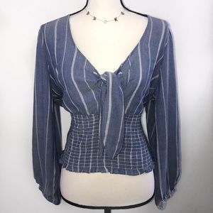 Brand new semi-cropped blue and while blouse